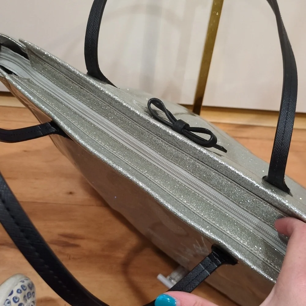 Kate Spade GUC Mavis Silver Taden Street Tote Shimmer Glitter Bag Purse CALLOUTS - Picture 13 of 16